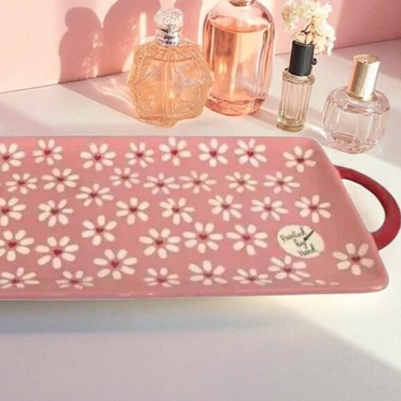 Hand Painted Rectangle Tray w/ Hearts & Flowers – - Picture 3 of 5